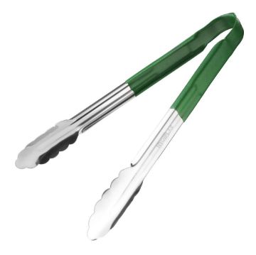 Show details for Hygiplas Colour Coded Green Serving Tongs 300mm - CB155 Picture of Hygiplas Colour Coded Green Serving Tongs 300mm - CB155