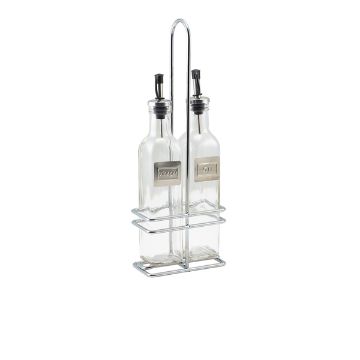 Show details for Square Glass Oil & Vinegar With Chrome Stand - 2016 Picture of Square Glass Oil & Vinegar With Chrome Stand - 2016