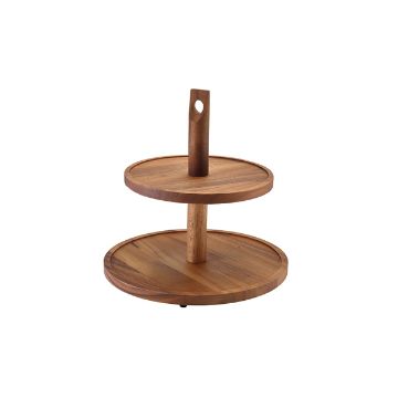 Show details for GenWare Acacia Wood Two Tier Cake Stand - WDCS2 Picture of GenWare Acacia Wood Two Tier Cake Stand - WDCS2