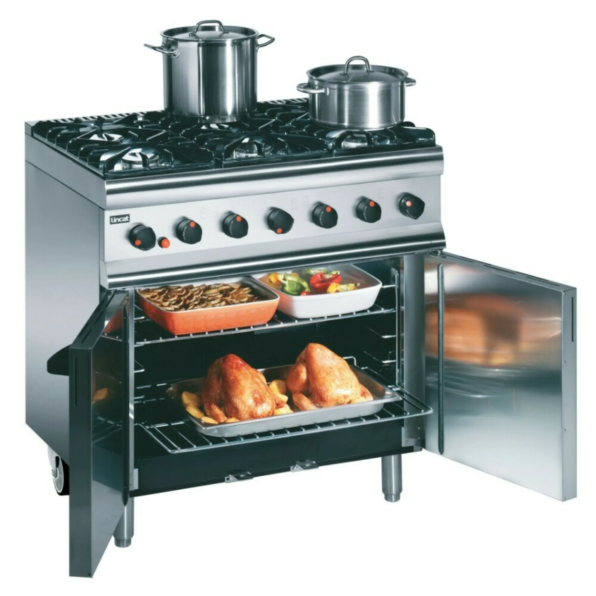 Picture of Lincat Silverlink 600 Propane Gas Free-standing Oven Range - Castors at Rear - 6 Burners - W 900 mm - 35.5 kW - SLR9C/P