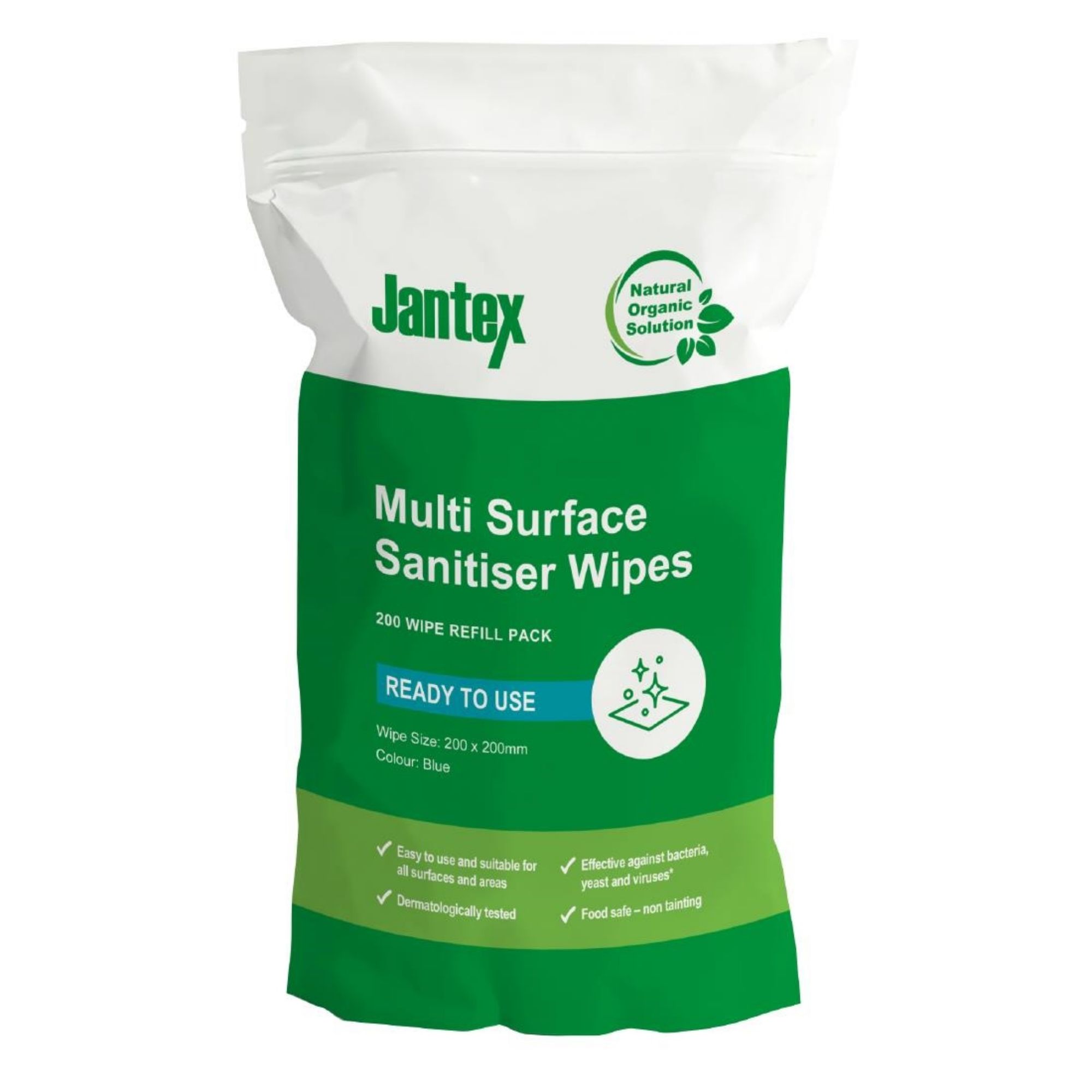 Picture of Jantex Green Surface Sanitiser Wipes Refill Pack 200mm (Pack of 200) - CH651OG