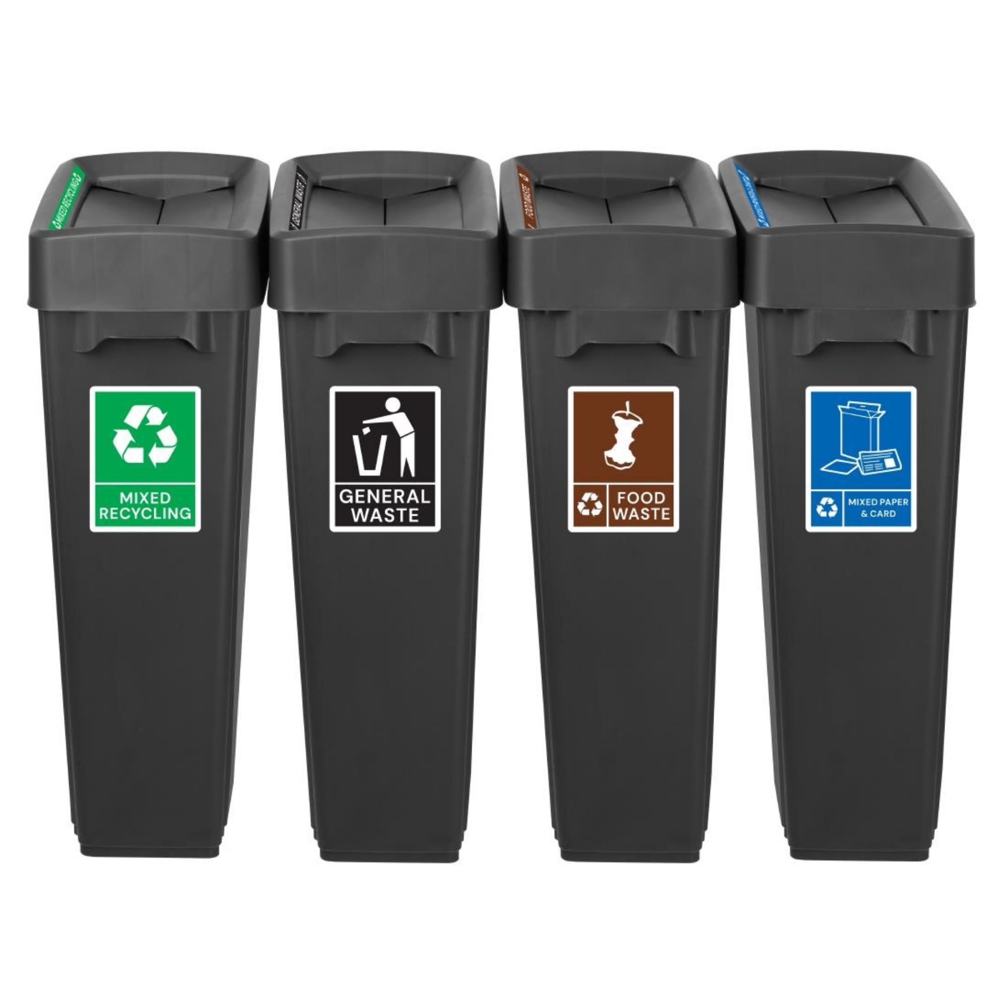 Picture of Jantex Simpler Recycling Slim Bin Bundle Black 4x 80Ltr - SA837
