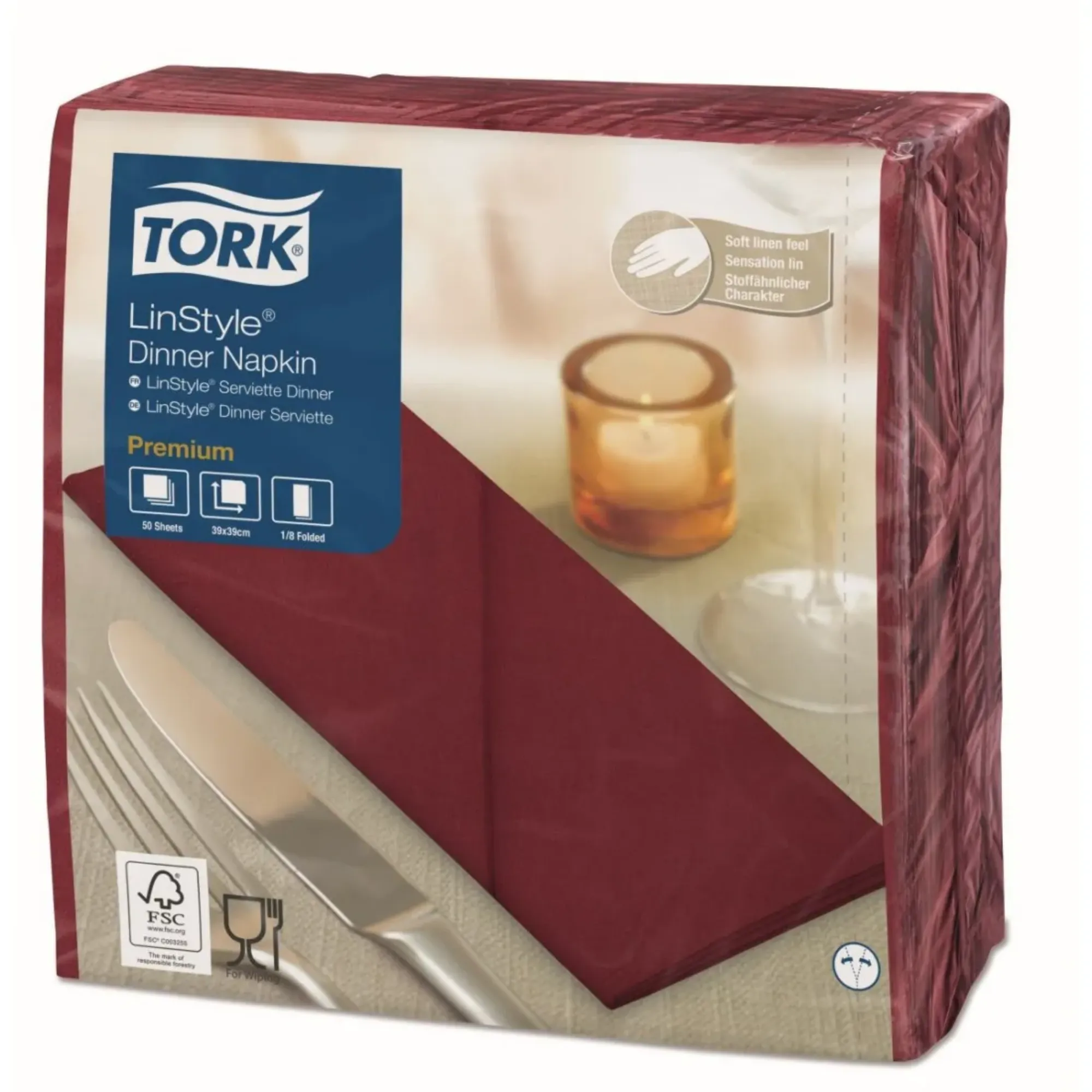 Picture of Tork Linstyle Burgundy 8 Fold Dinner Napkin X 600 - 05967179