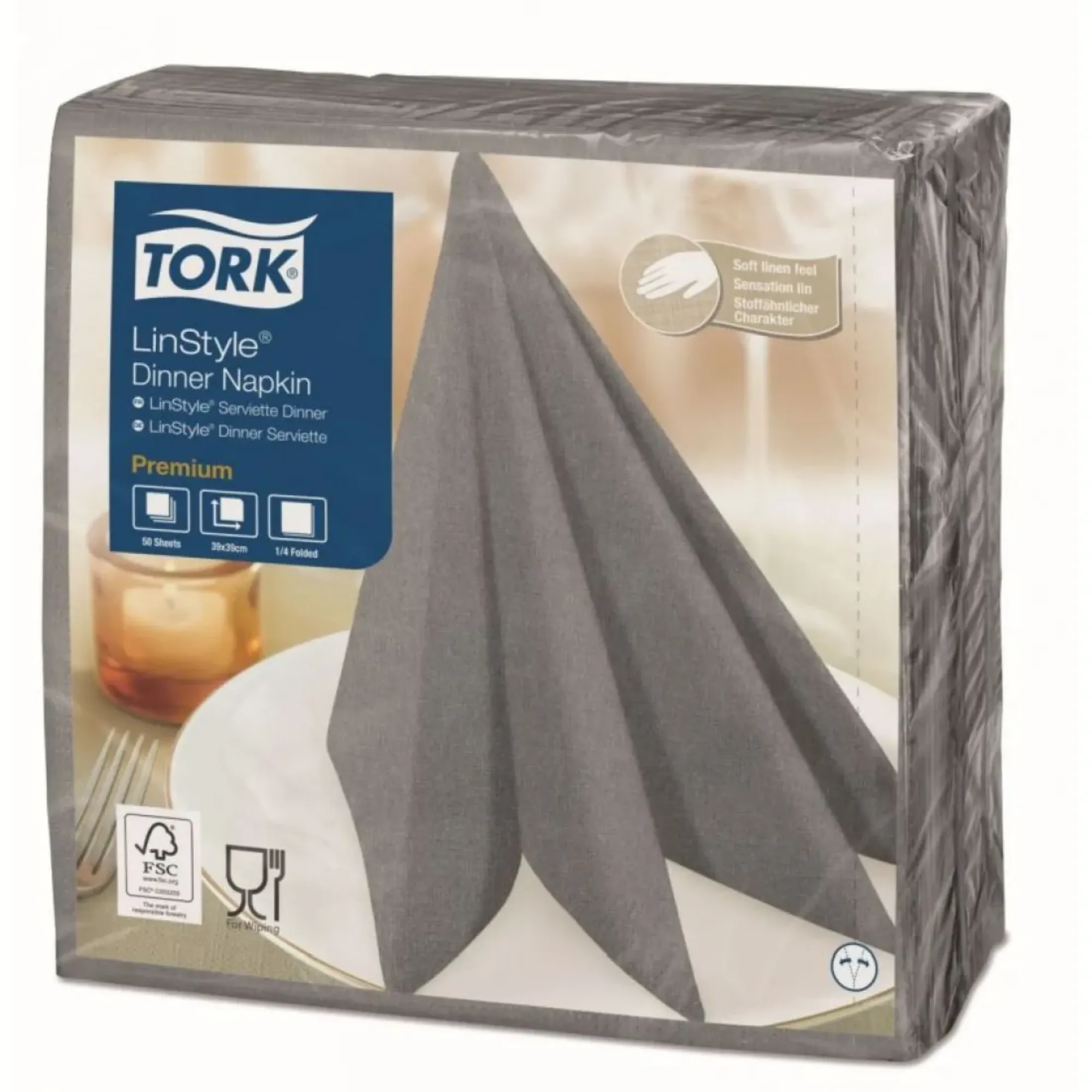 Picture of Tork Linstyle Grey Napkins 4 Fold X 600 - 05961233