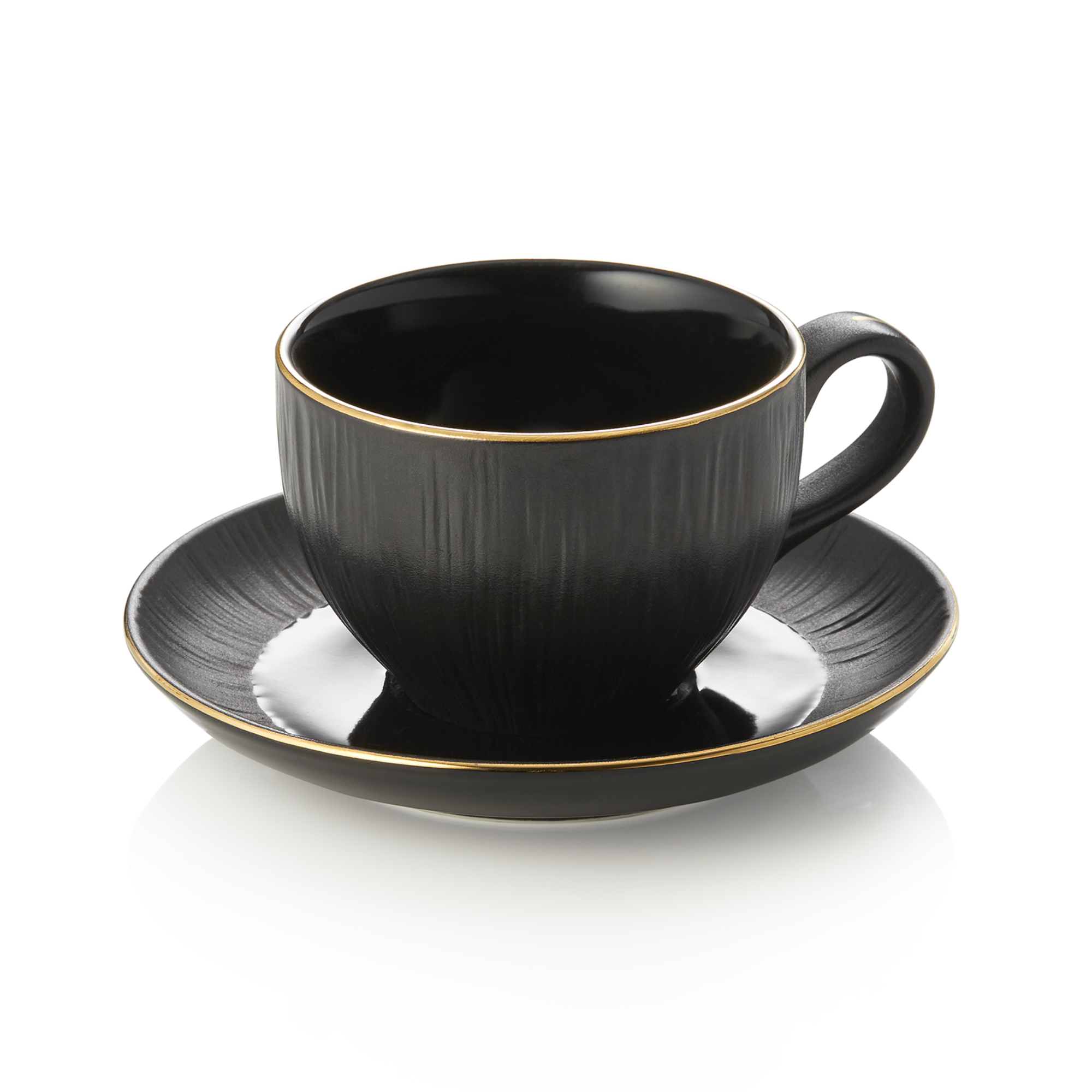 Picture of Maya Kuro Cappuccino Cup and Saucer Set, 200 ml, Black, Pack of 4 - 4851720