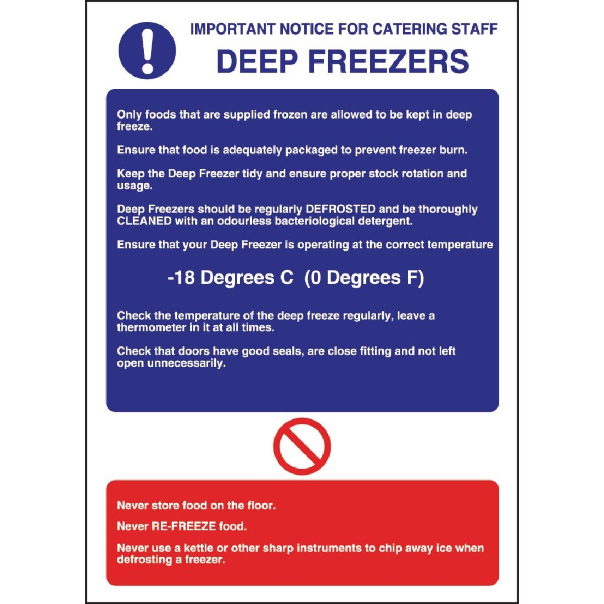 Picture of Vogue Deep Freezer Guidelines Sign - W195