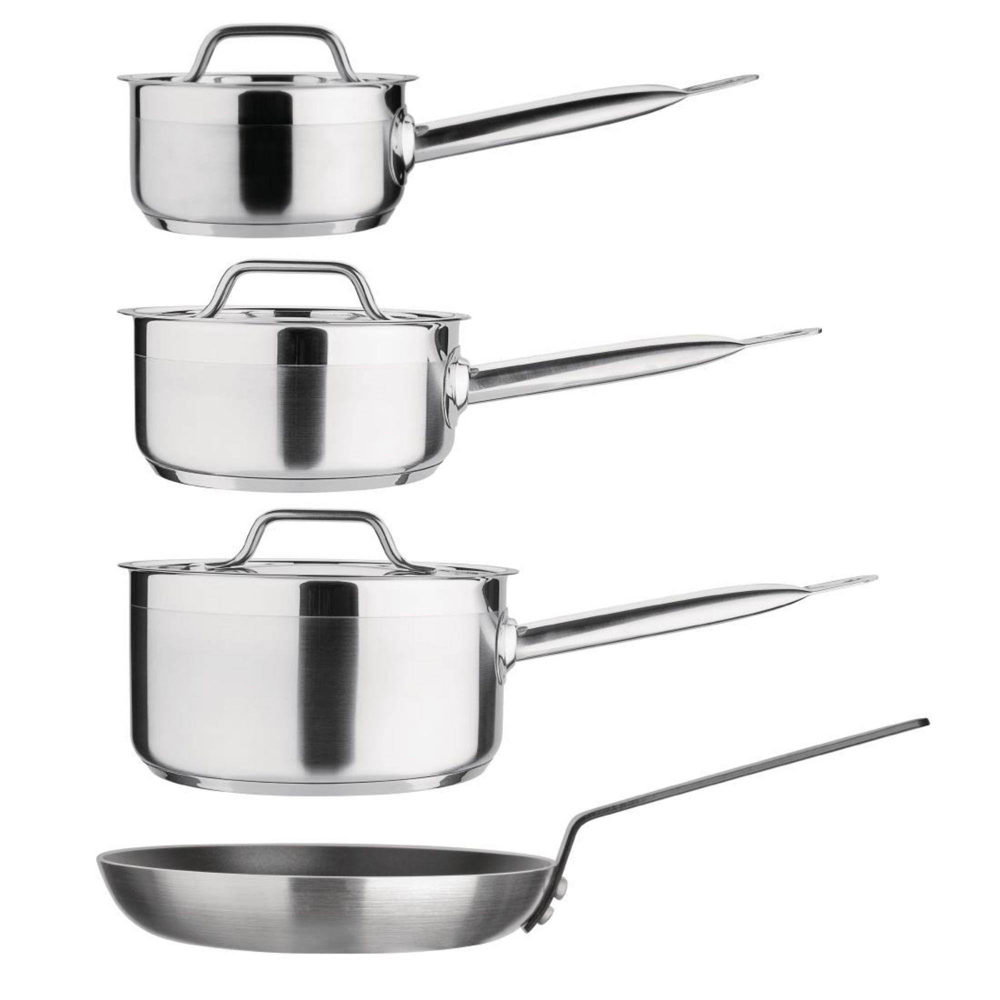 Picture of Caterboss Essentials Cook Like A Pro Stainless Steel & Aluminium 4-Piece Saucepan & Frying Pan Set - SA689