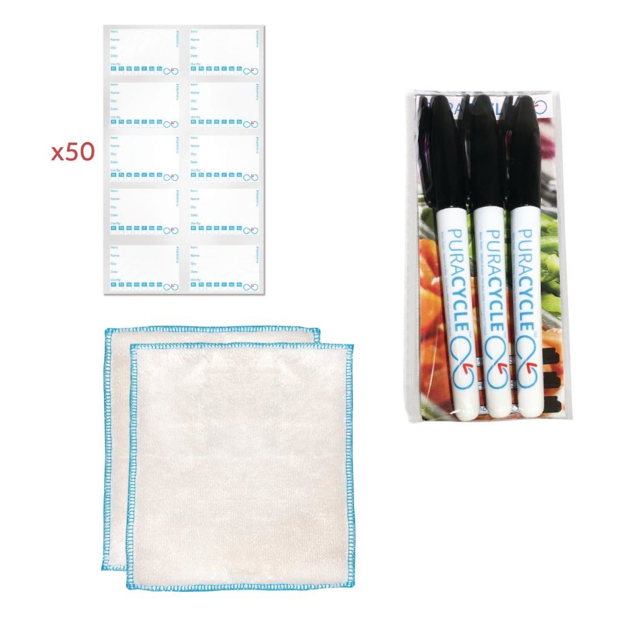 Picture of Puracycle Reusable Day Label Pack (50 Labels, 2 Cloths) + Free Pens - SA491
