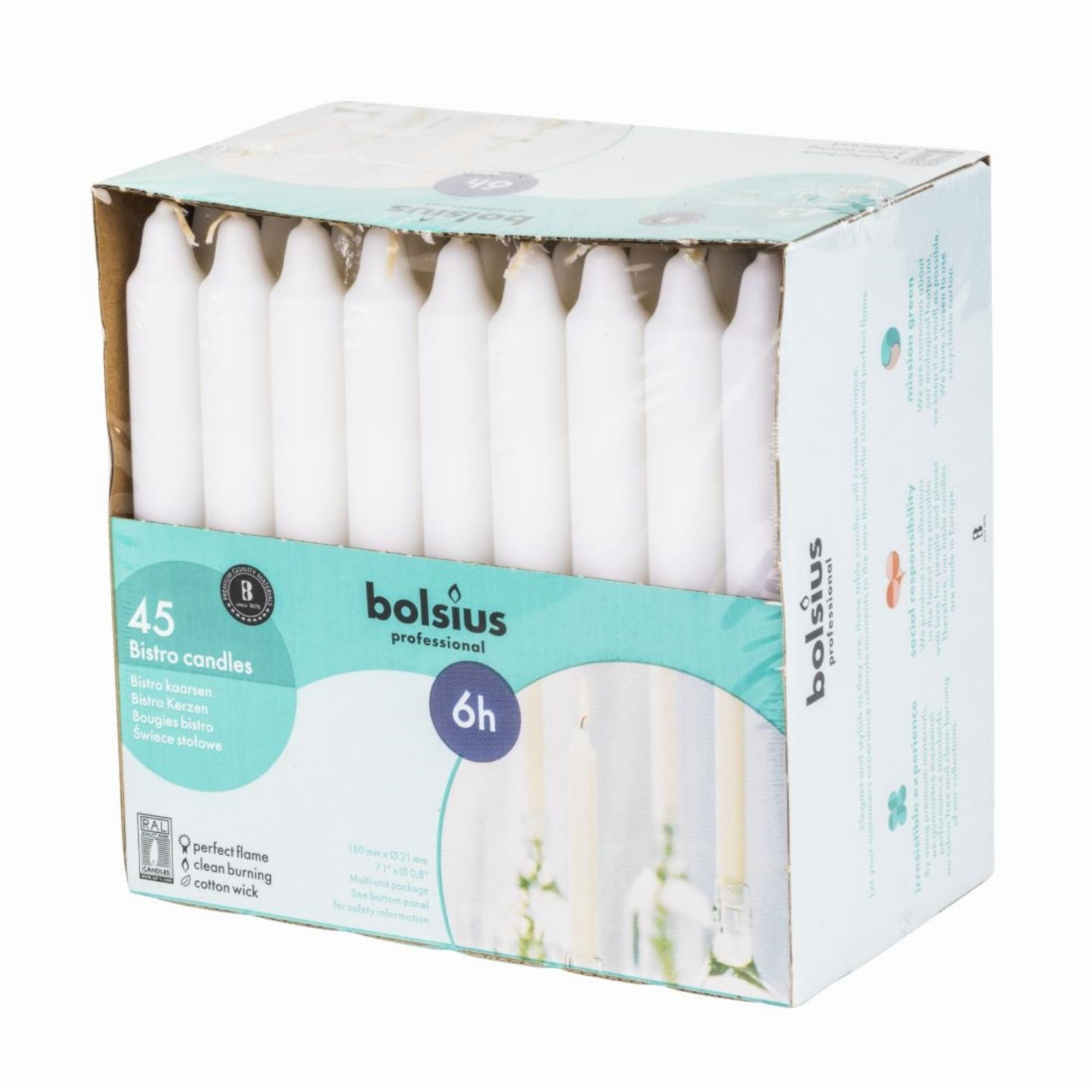 Picture of Bolsius 7" Bistro Candles White (45 Pack) - P963