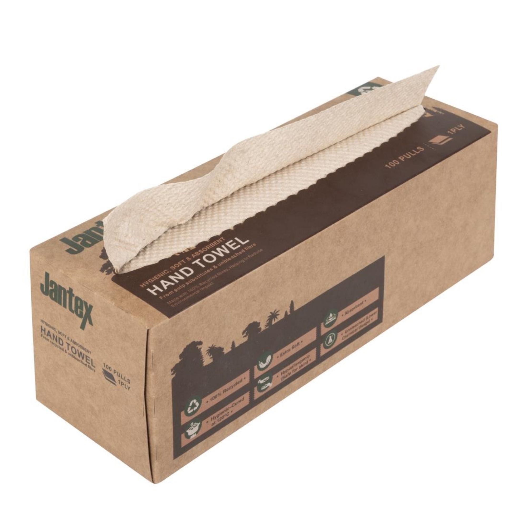 Picture of Jantex Green 100% Recycled Hand Towel 1ply 100 Sheets (36 Pack) - HY595