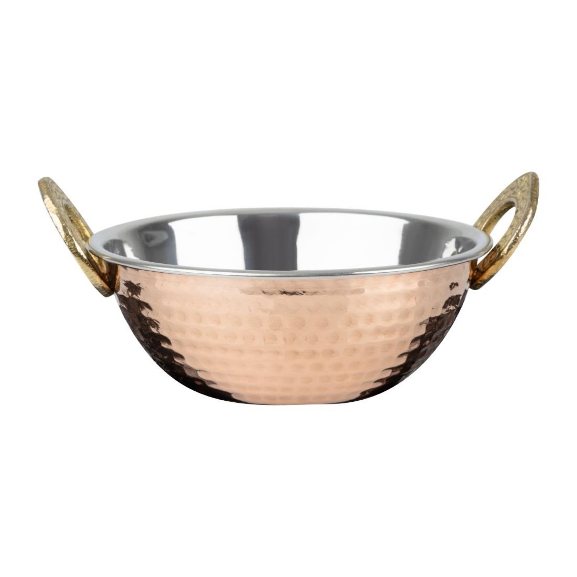Picture of Olympia Copper Kadai Dish Stainless Steel Brass Handles 400ml - HY128