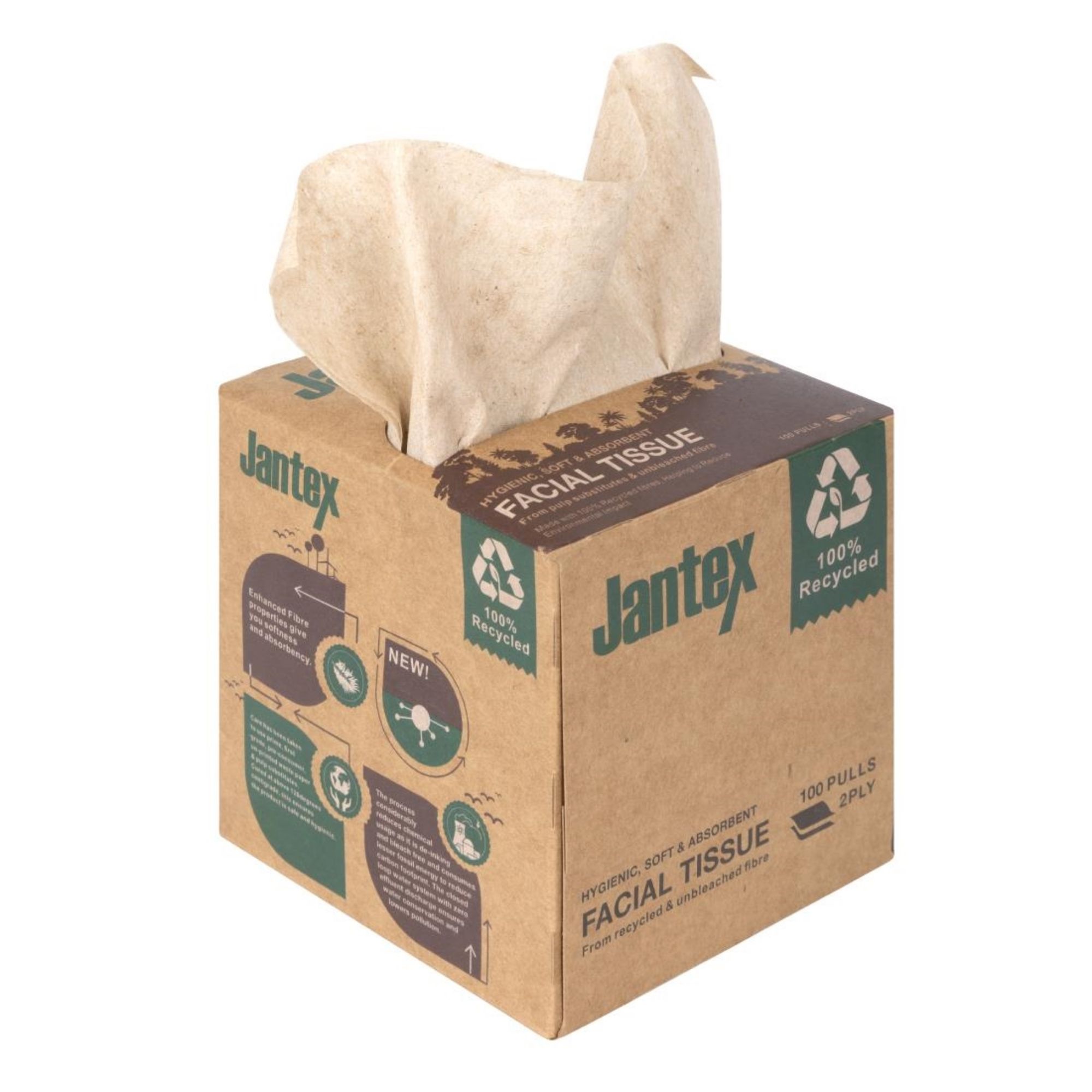 Picture of Jantex Green 100% Recycled Facial Tissue Cube 100 Sheets (36 Pack) - HX931