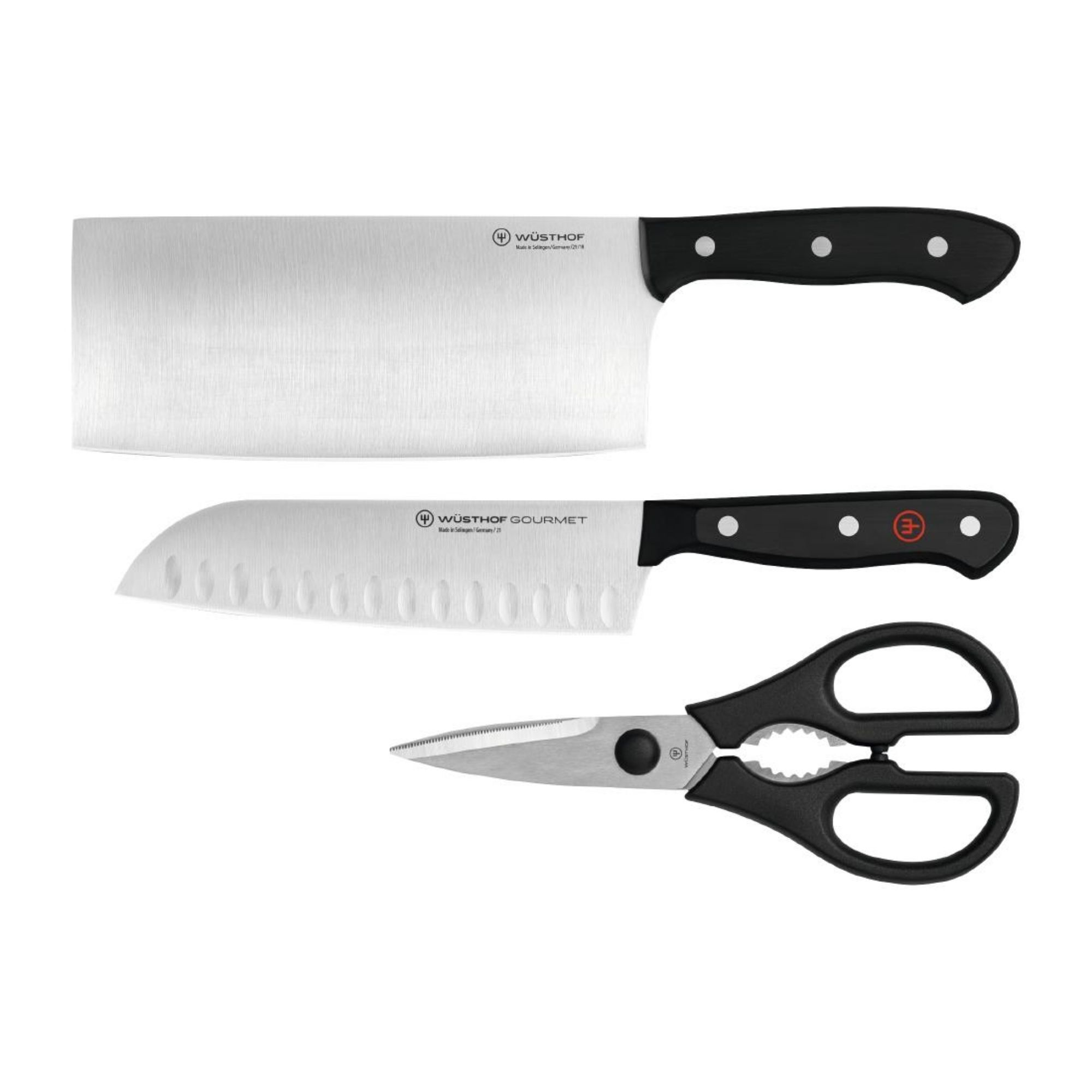 Picture of Wüsthof Gourmet Asian Knife Set (Santoku, Chinese Chef's Knife, Kitchen Shears) (3 Pack) - HW974