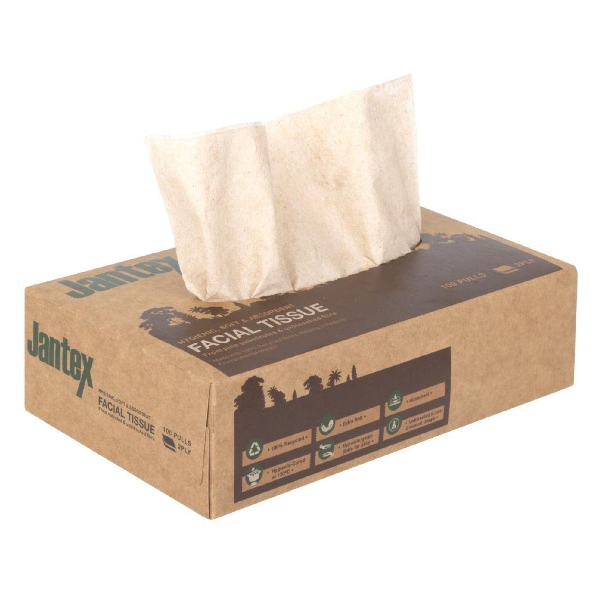 Picture of Jantex Green 100% Recycled Facial Tissues 100 Sheets (36 Pack) - HW715