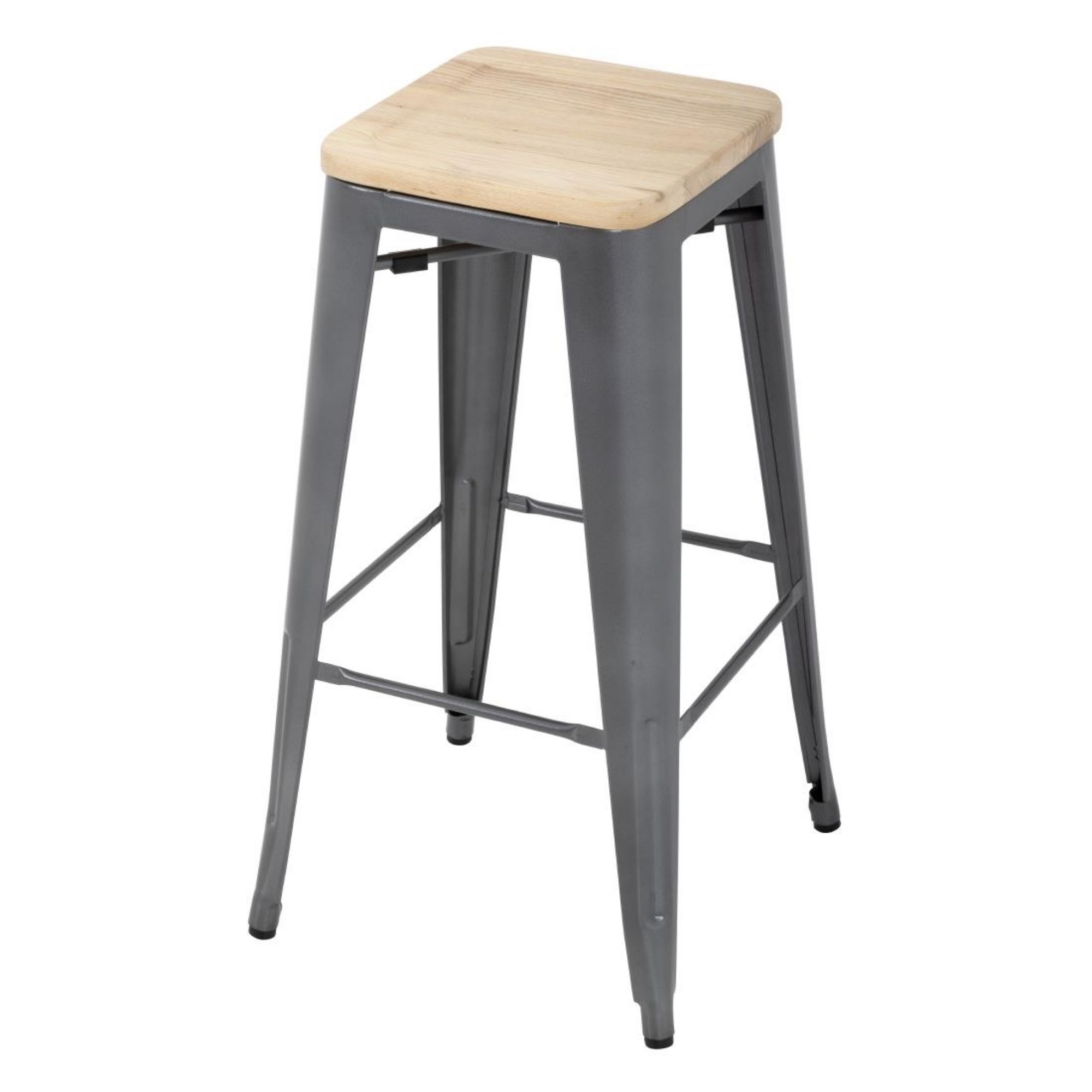 Picture of Bolero Bistro High Stools with Wooden Seat Pad Gun Metal (4 pack) - GM639