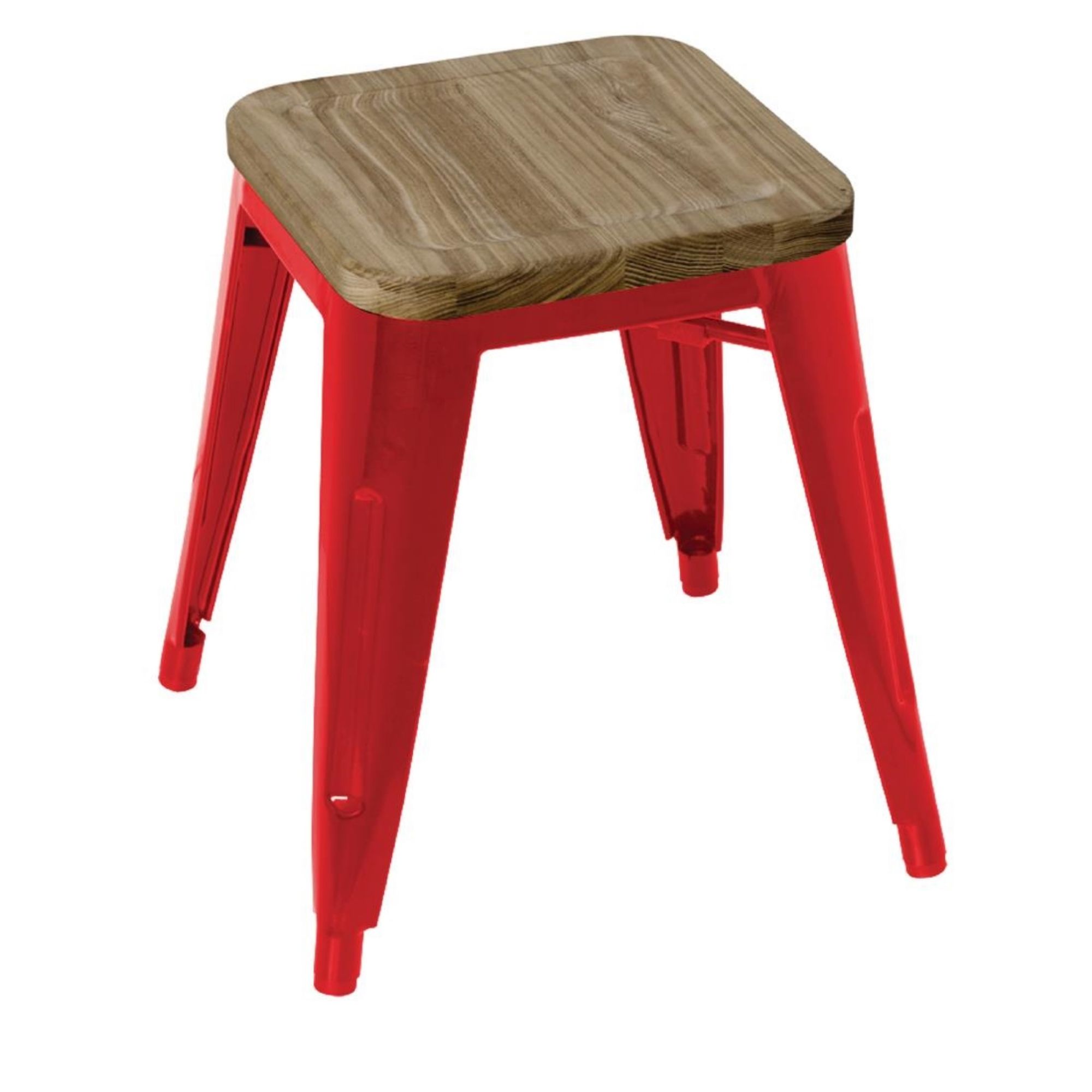 Picture of Bolero Bistro Low Stools with Wooden Seat Pad Red (4 pack) - GM637