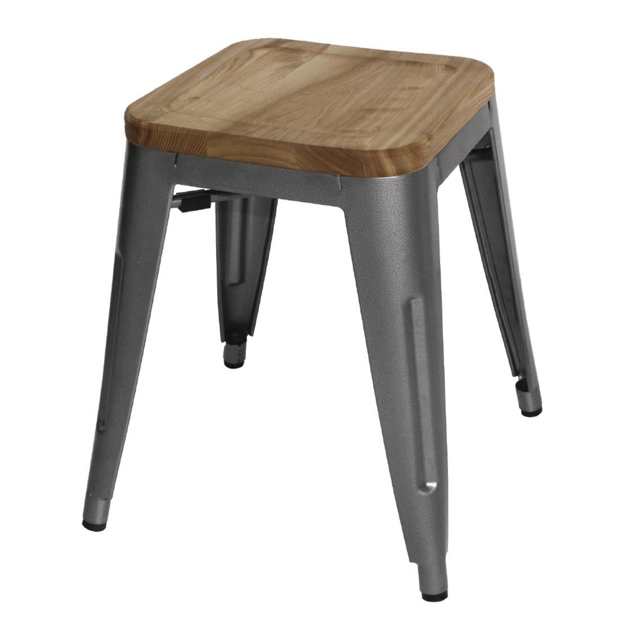 Picture of Bolero Bistro Low Stools with Wooden Seat Pad Gun Metal (4 pack) - GM636