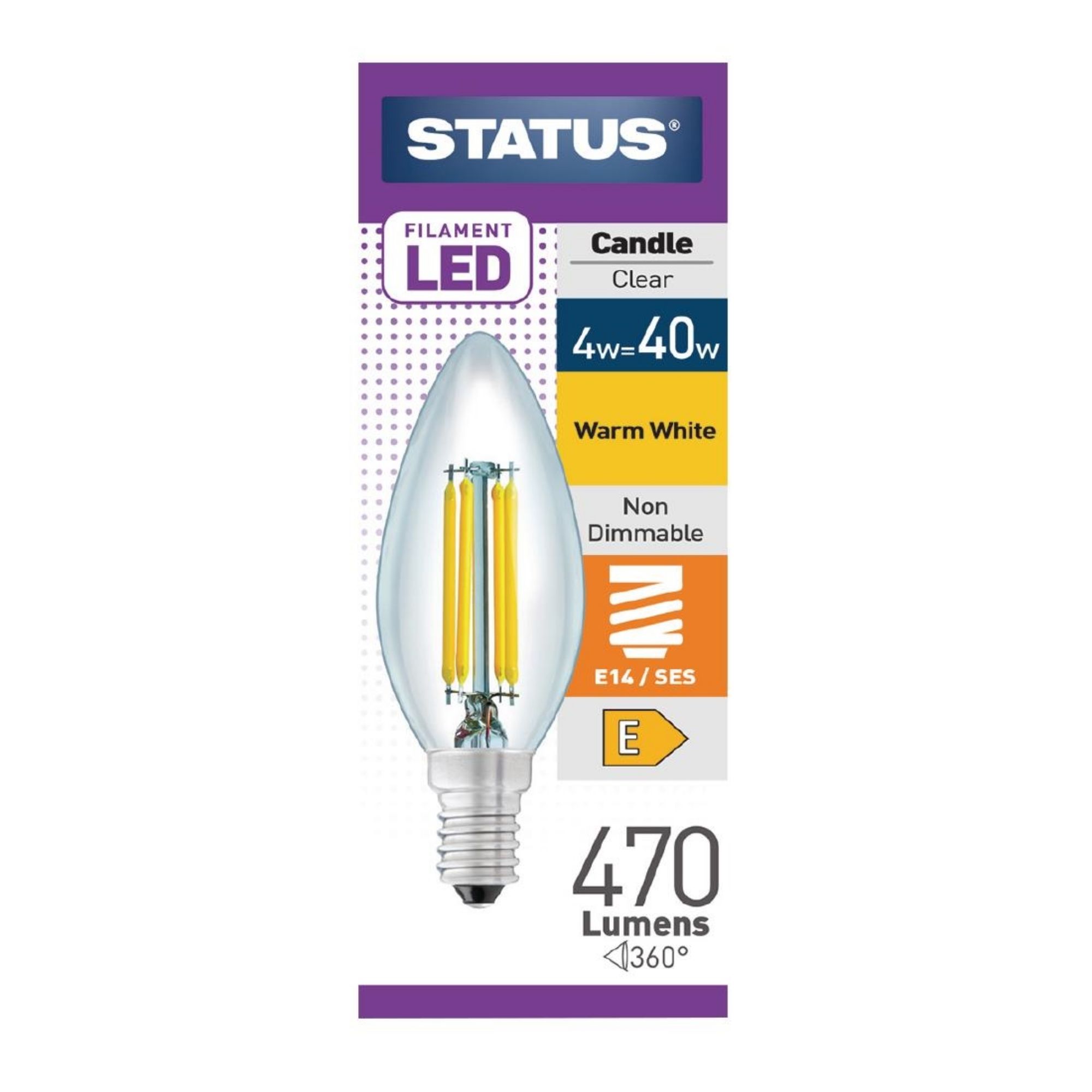 Picture of Status Filament LED Candle SES Warm White Light Bulb 4/40w - FW521