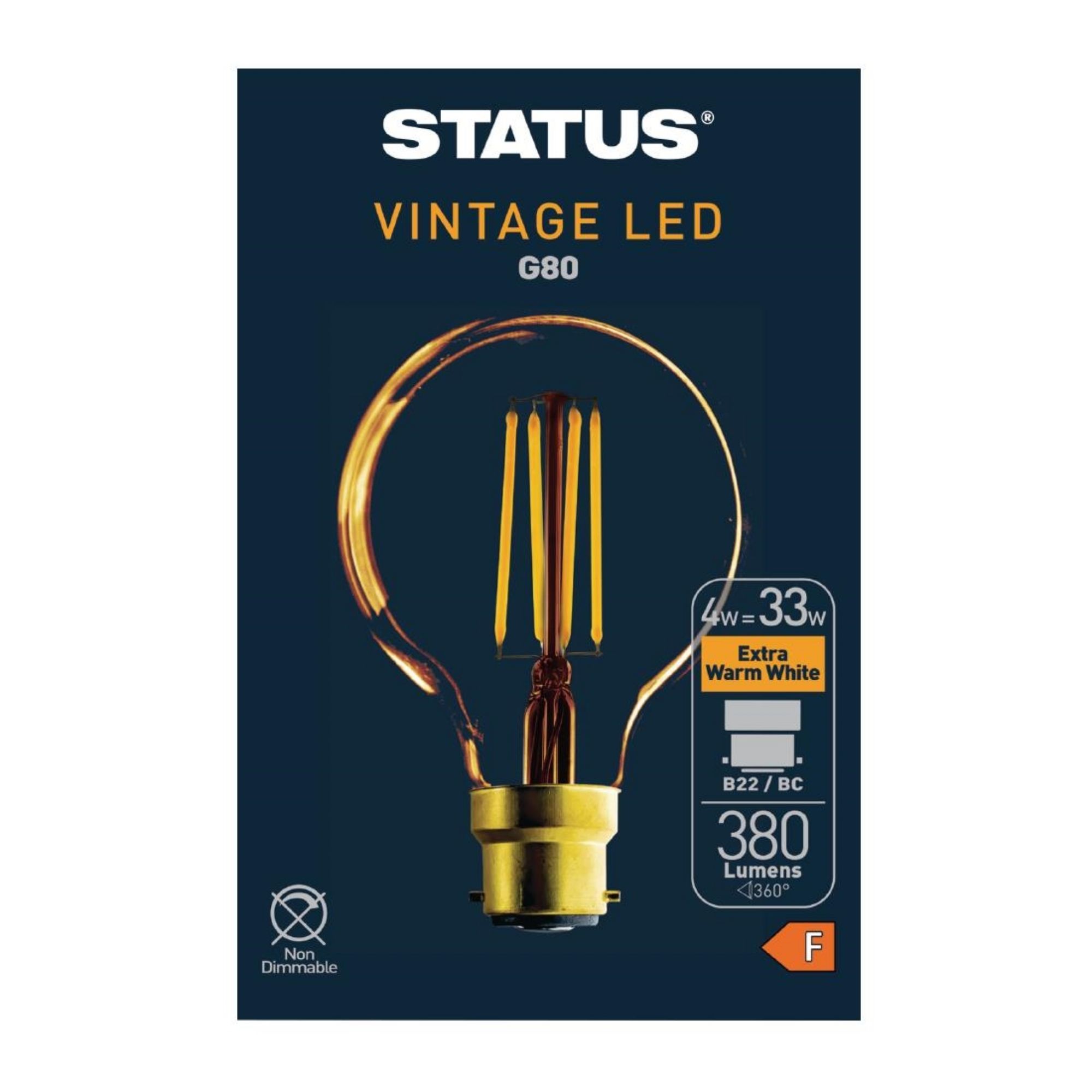 Picture of Status 320 Lumens Globe Golden Light Bulb Crystalite Antique LED G80 BC 4w - FW525