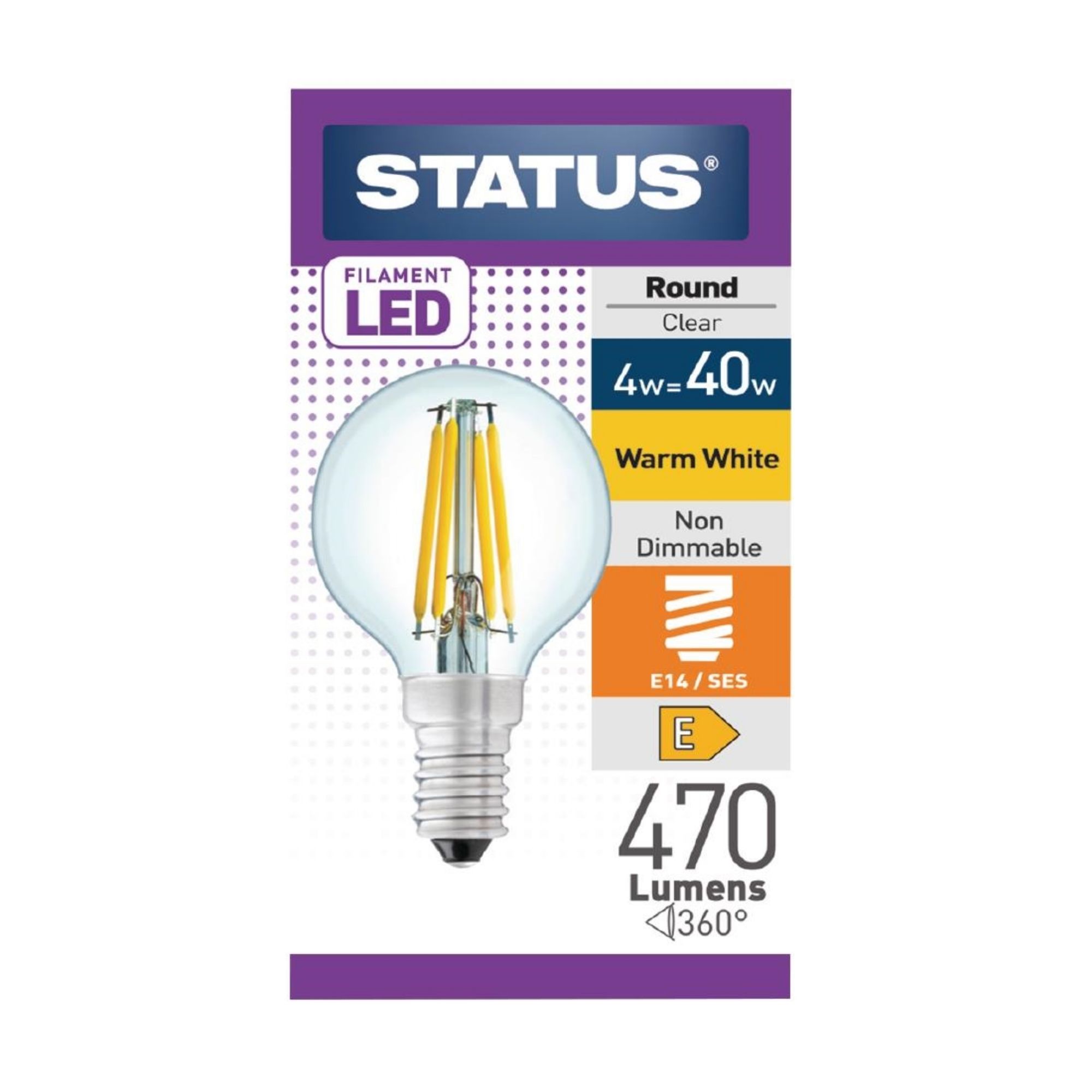 Picture of Status Filament LED Round SES Warm White Light Bulb 4/40w - FW524