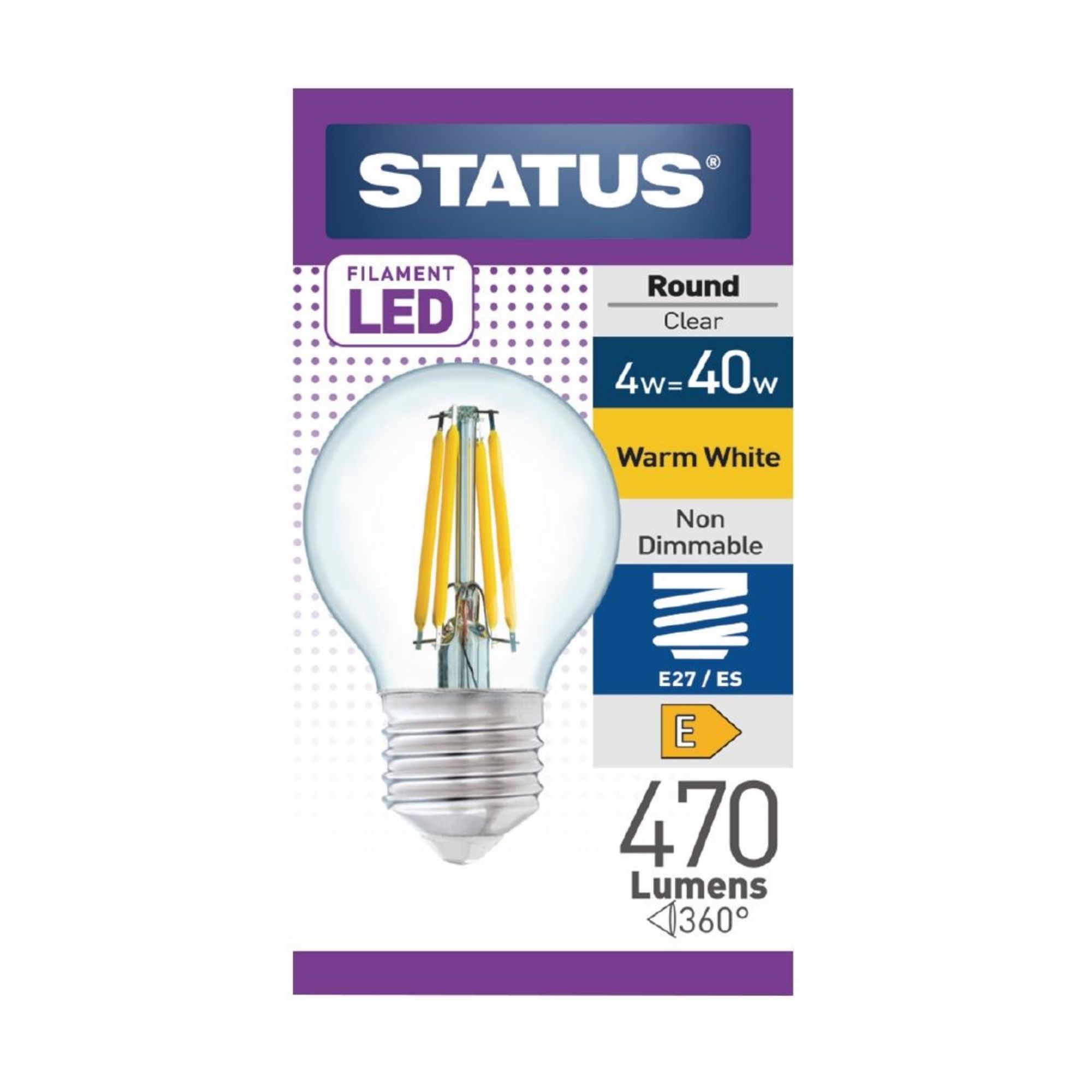 Picture of Status Filament LED Round ES Warm White Light Bulb 4/40w - FW523