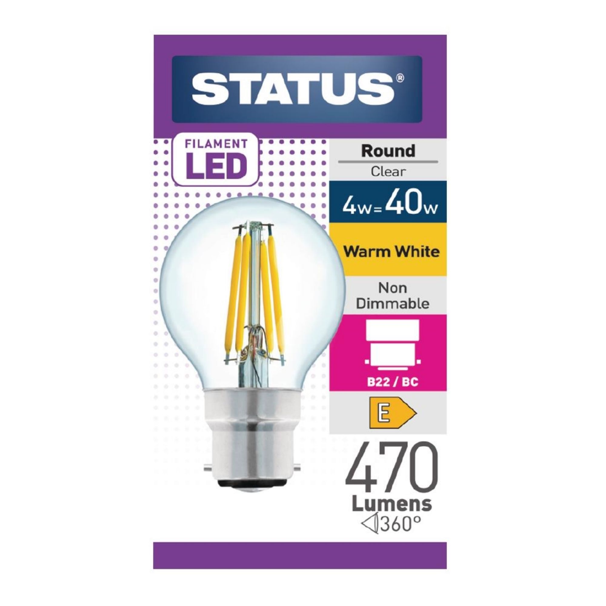 Picture of Status Filament LED Round BC Warm White Light Bulb 4/40w - FW522