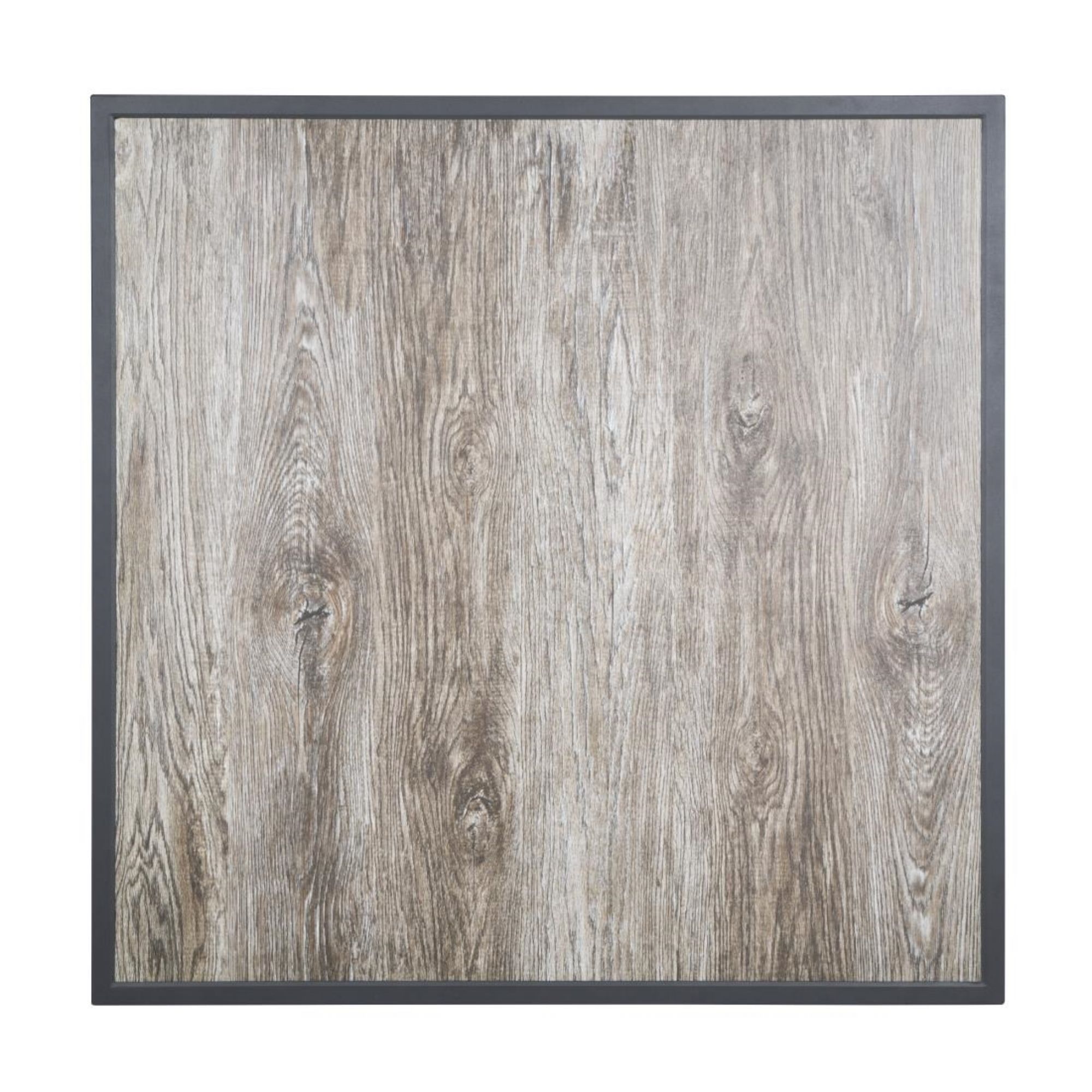Picture of Bolero Wood Grain Effect Outdoor Tempered Glass Table Top Grey Trim 700mm - FU515