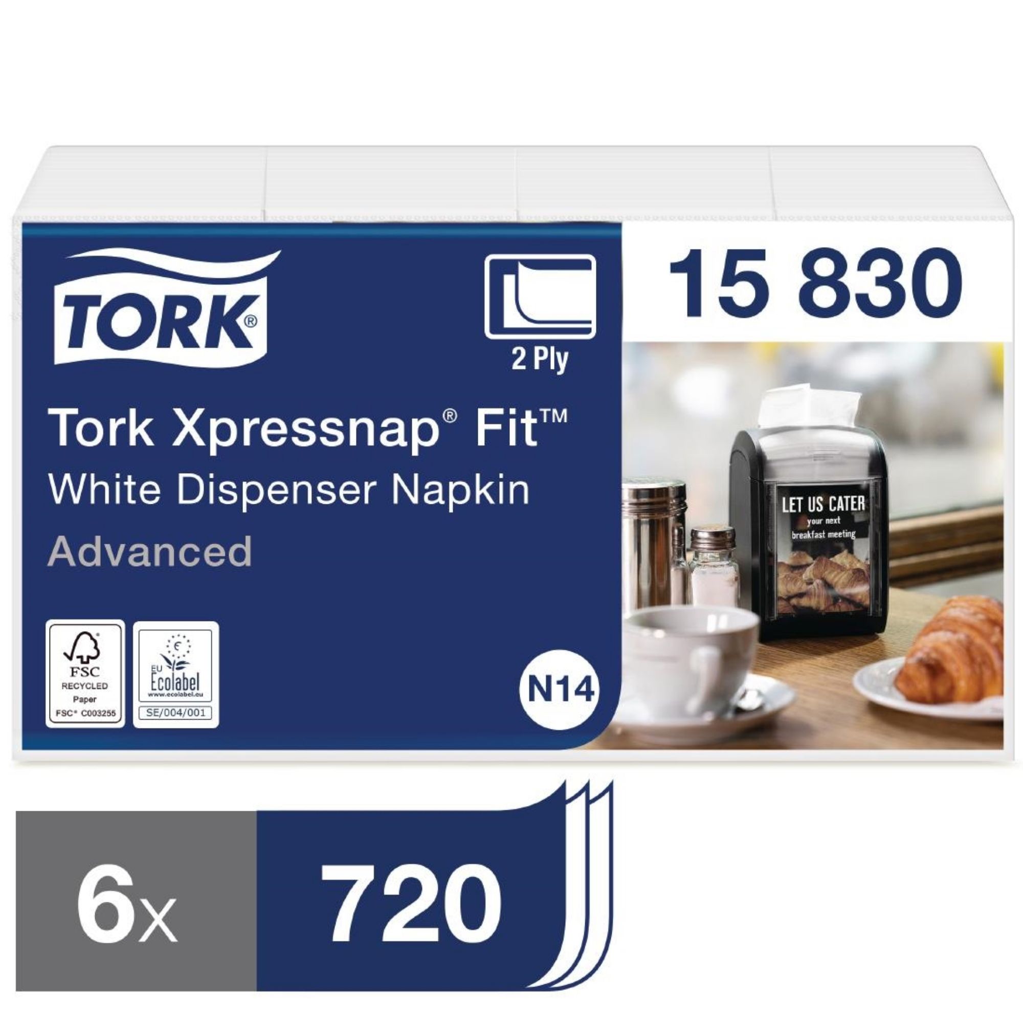 Picture of Tork Xpressnap Fit Recycled Dispenser Napkin White 2Ply (6x720 Pack) - FS373