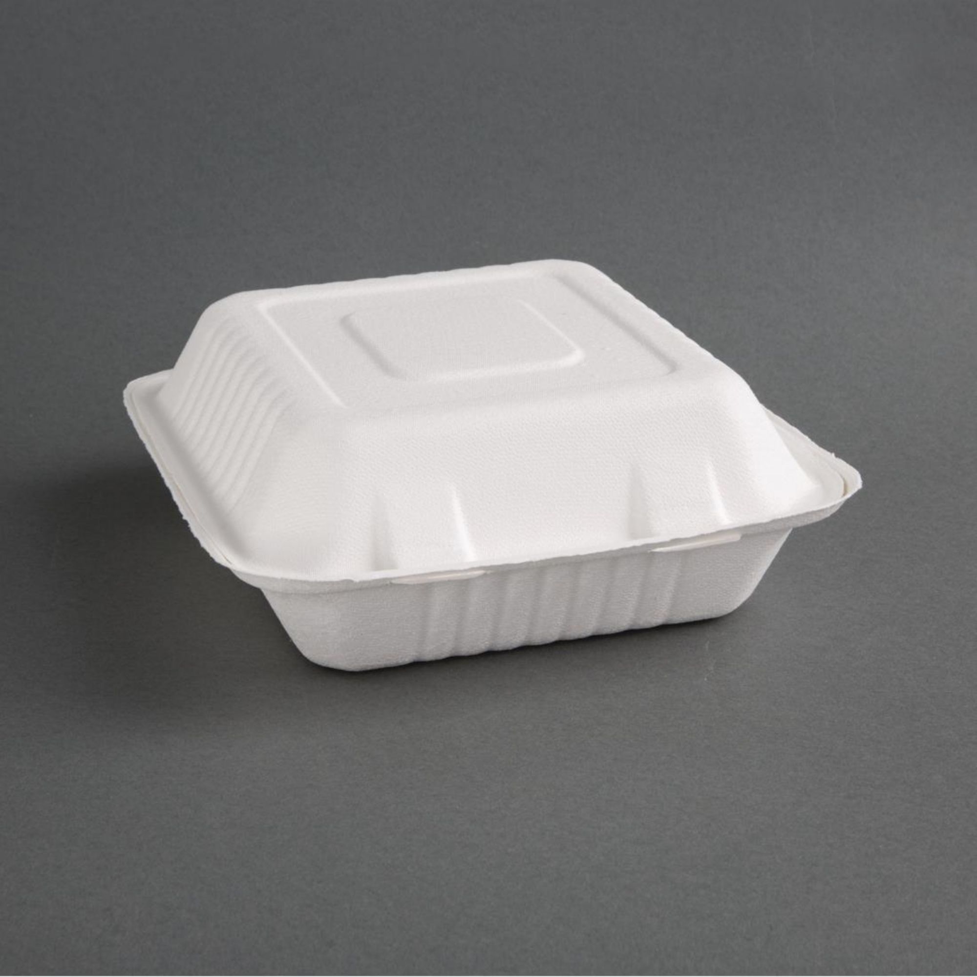 Picture of Fiesta Compostable Bagasse Hinged 3-Compartment Food Containers 201mm (200 Pack) - FC526