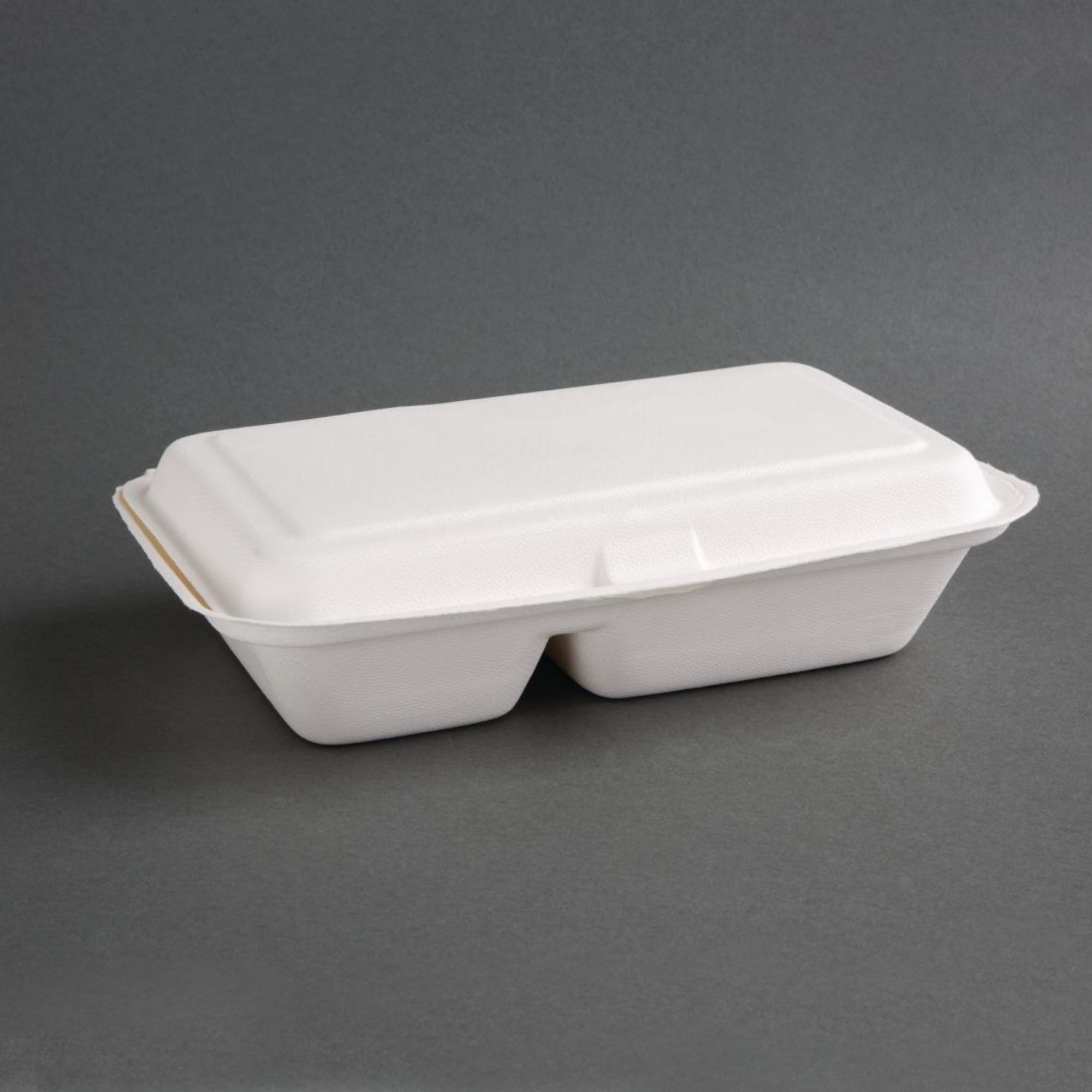 Picture of Fiesta Compostable Bagasse Hinged 2-Compartment Food Containers 253mm (200 Pack) - FC524