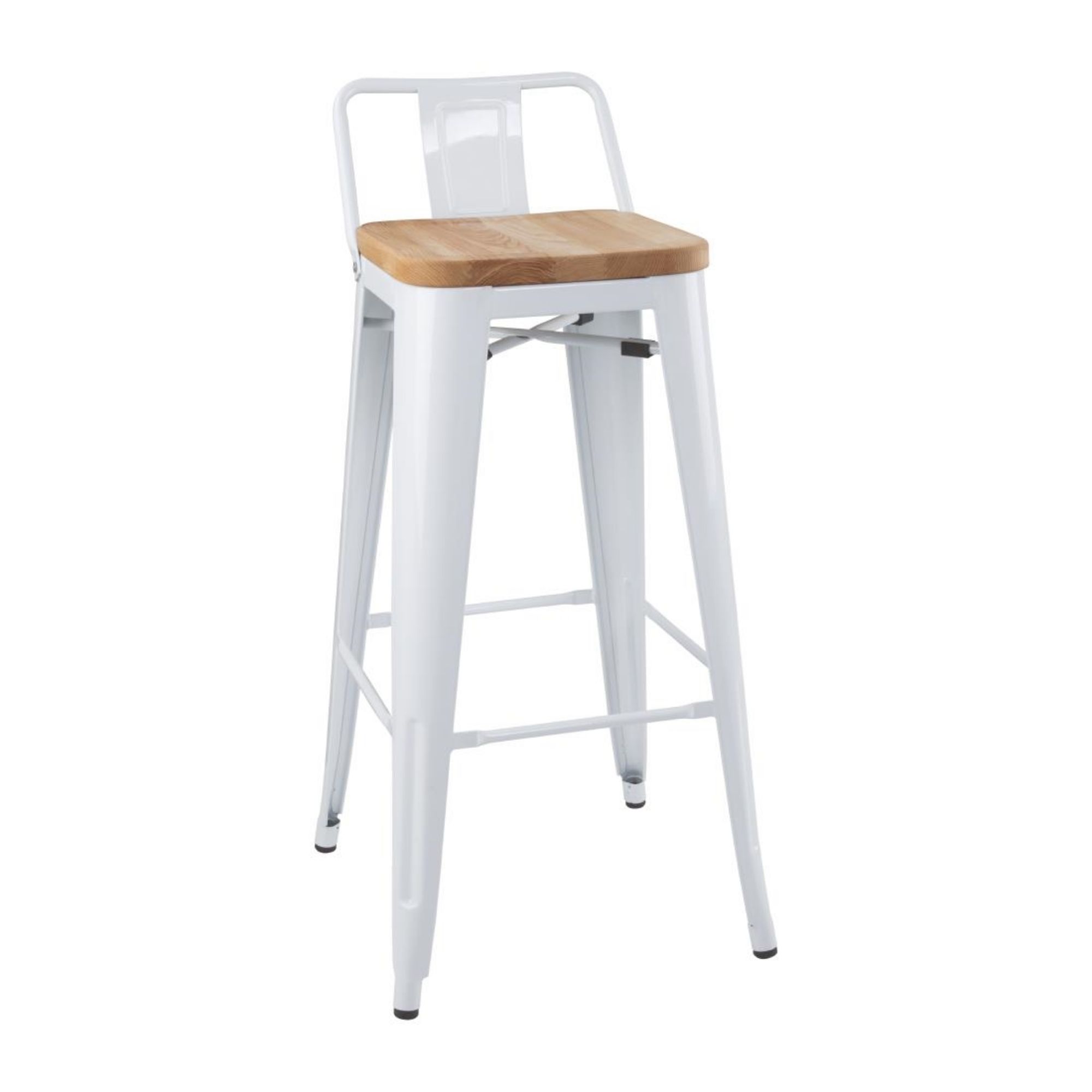 Picture of Bolero Bistro Backrest High Stools with Wooden Seat Pad White (4 pack) - FB625