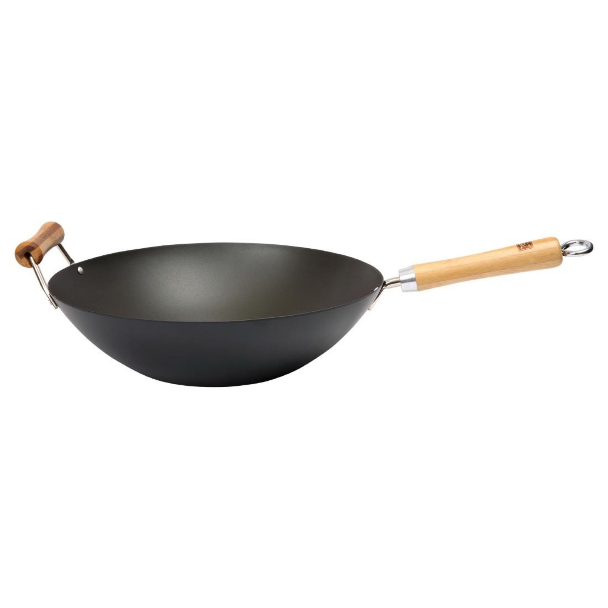 Picture of Dexam School of Wok Pre-Seasoned Carbon Steel Flat Base Wok 360mm - DZ886